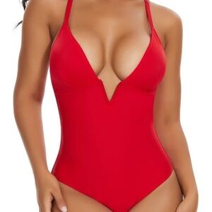 Red Plunge Swimsuit w/Tummy Control - Size L